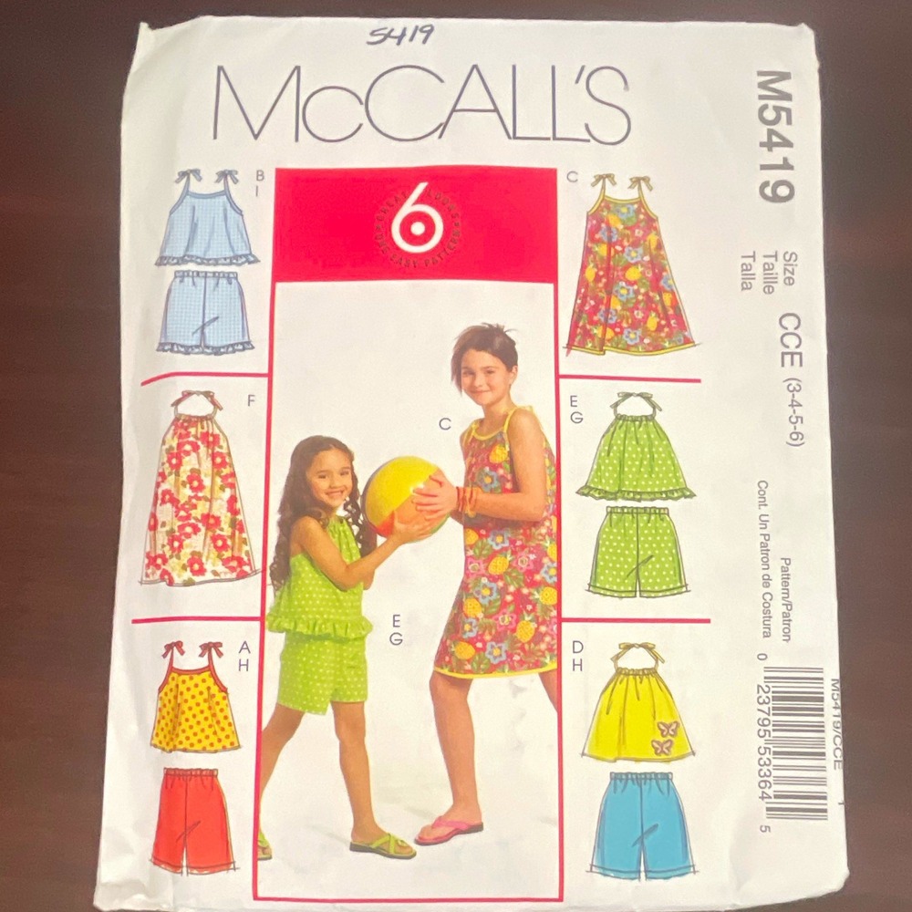 McCall's M5419 Girls Child Tops Dresses Shorts Sewing‎ Pattern Size 3-4-5-6